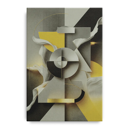 Sophisticated Geometric Fusion Yellow and Grey Abstract Front - Canvas Wall Art
