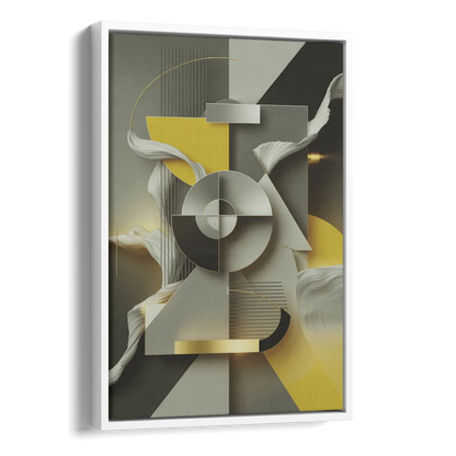 Sophisticated Geometric Fusion Yellow and Grey Abstract Side - White Canvas Wall Art