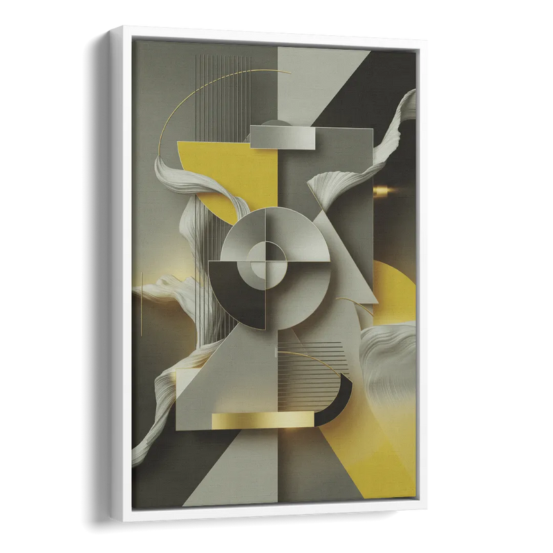 Sophisticated Geometric Fusion Yellow and Grey Abstract Side - White Canvas Wall Art