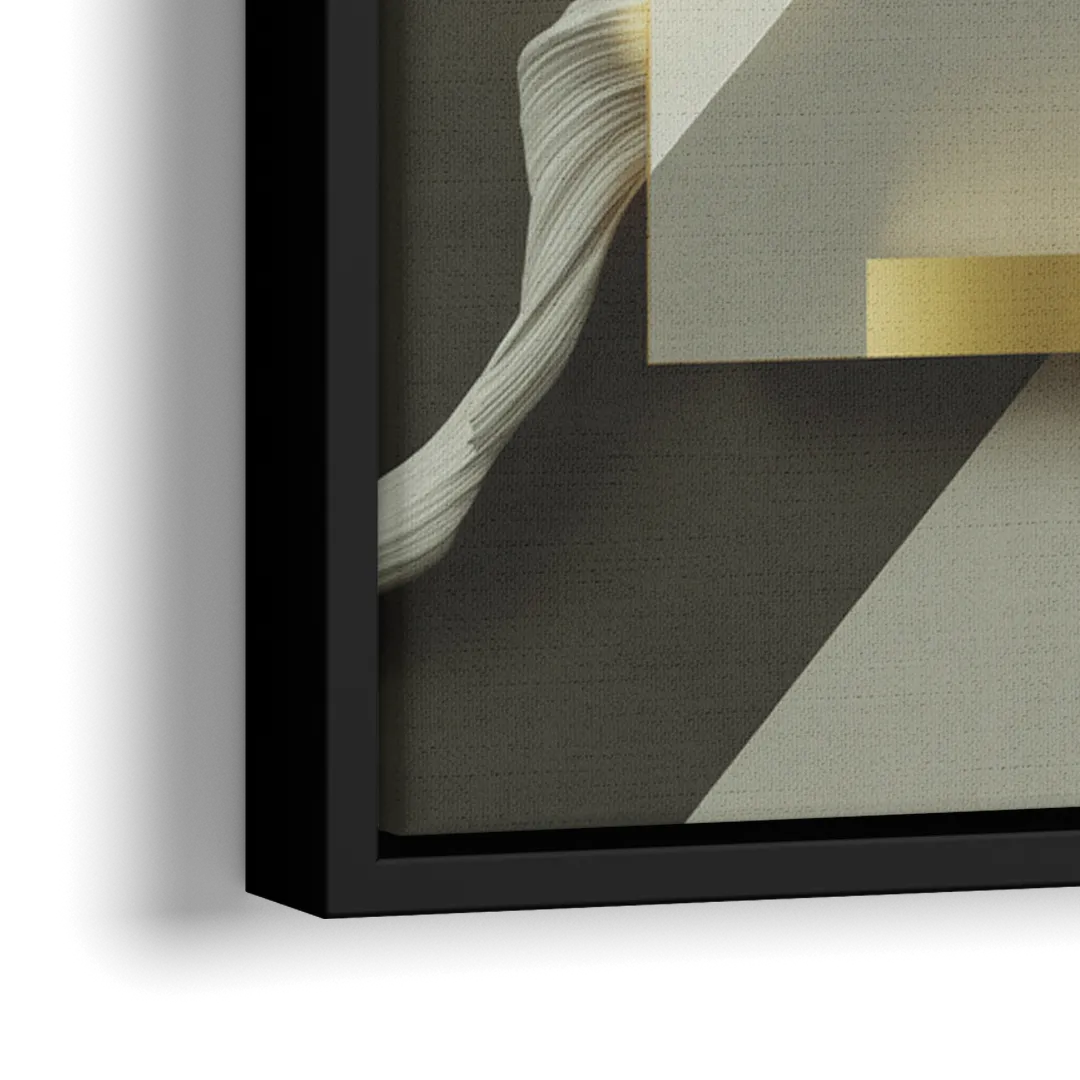 Sophisticated Geometric Fusion Yellow and Grey Abstract - Close-Up Black Frame Canvas
