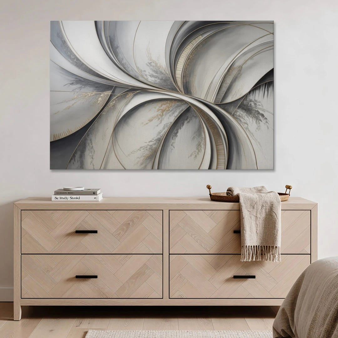 Sophisticated Harmony Grey and White Abstract - Canvas Wall Art - Coffee Table - 60x40