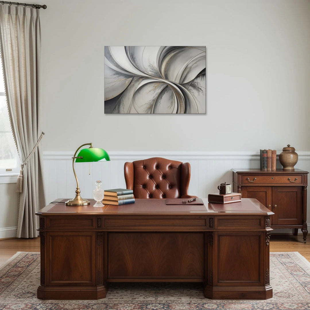 Sophisticated Harmony Grey and White Abstract - Canvas Wall Art - Office - 36x24
