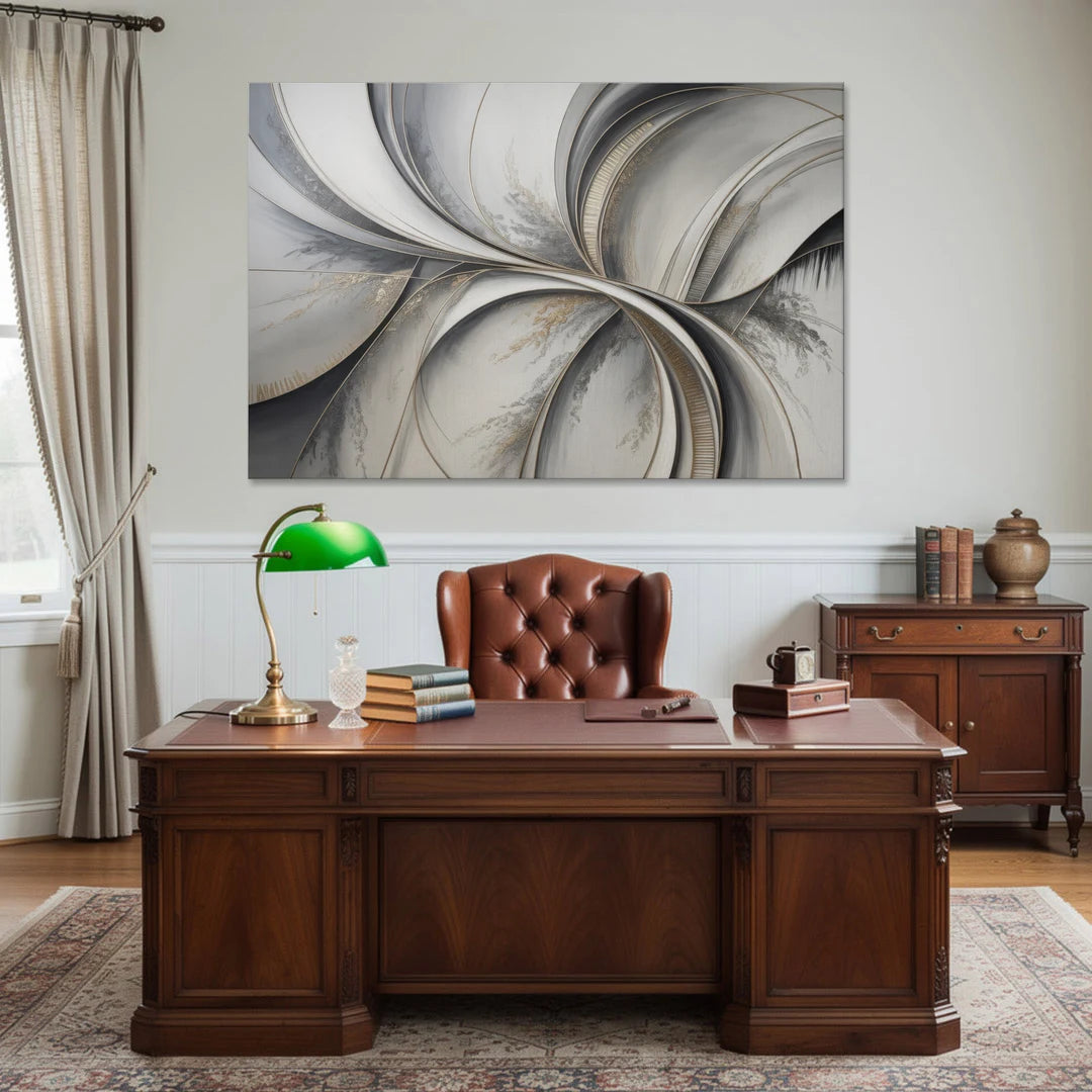 Sophisticated Harmony Grey and White Abstract - Canvas Wall Art - Office - 60x40