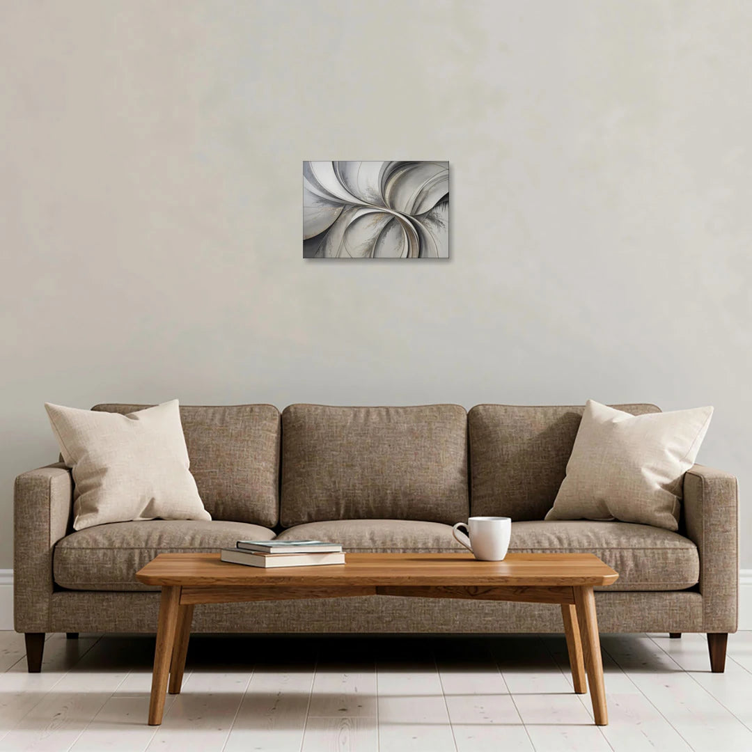 Sophisticated Harmony Grey and White Abstract - Canvas Wall Art - Sofa - 18x12