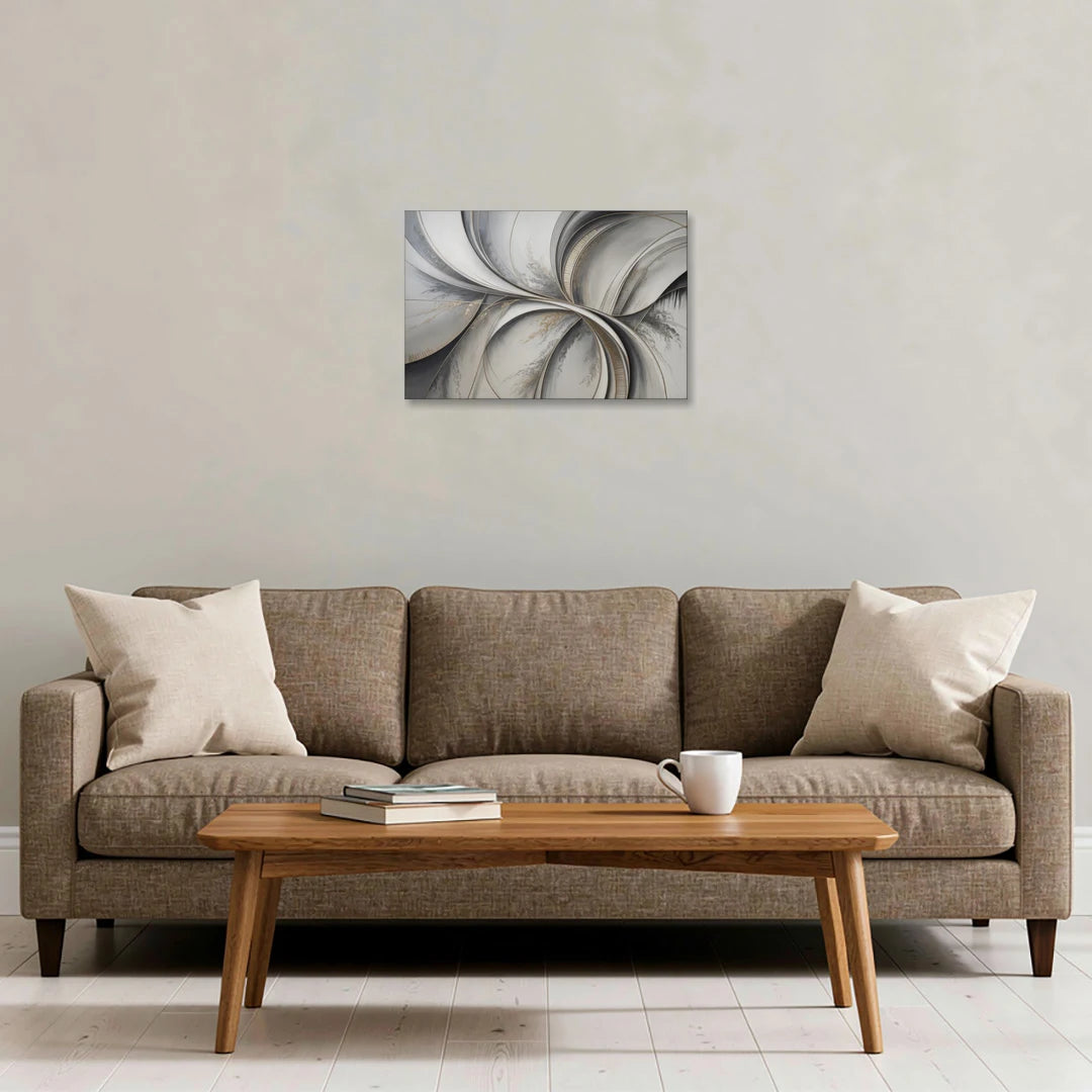 Sophisticated Harmony Grey and White Abstract - Canvas Wall Art - Sofa - 24x16