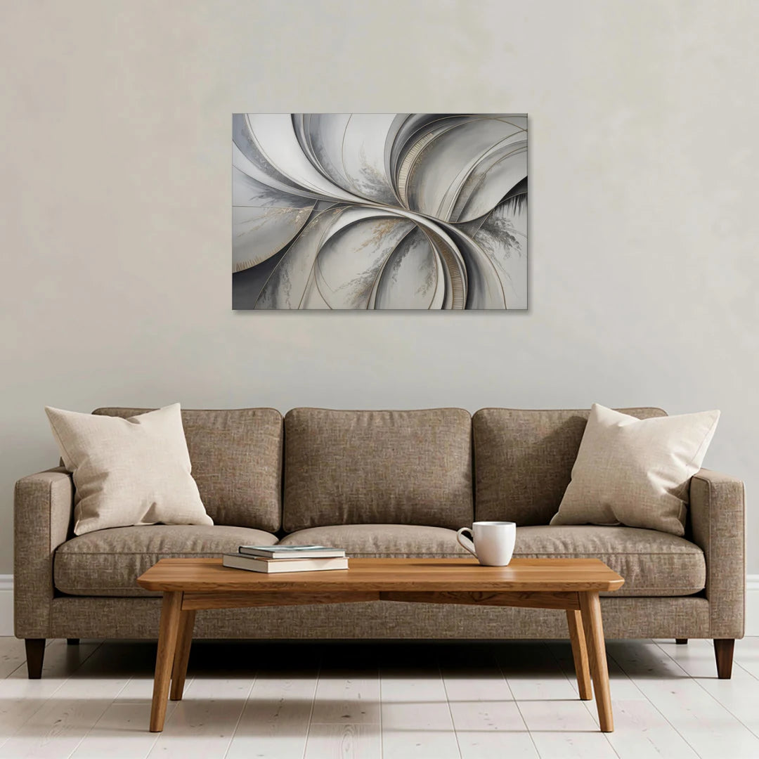 Sophisticated Harmony Grey and White Abstract - Canvas Wall Art - Sofa - 36x24