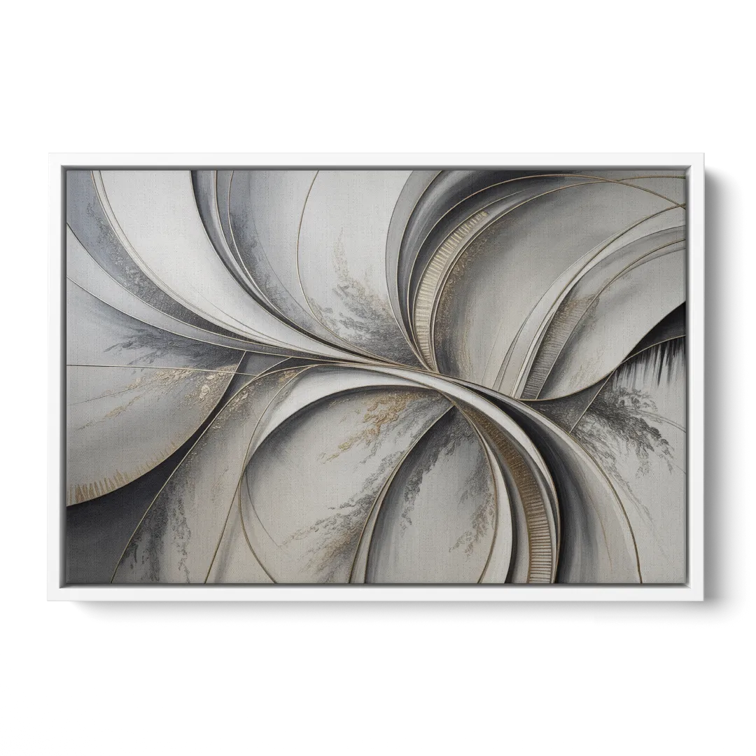 Sophisticated Harmony Grey and White Abstract - White Frame Canvas