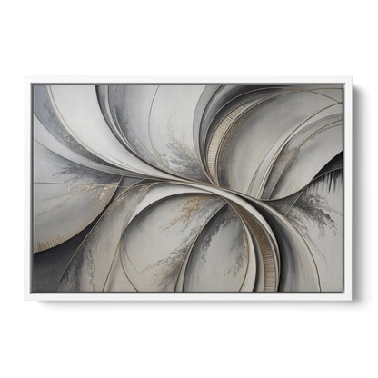 Sophisticated Harmony Grey and White Abstract - White Frame Canvas
