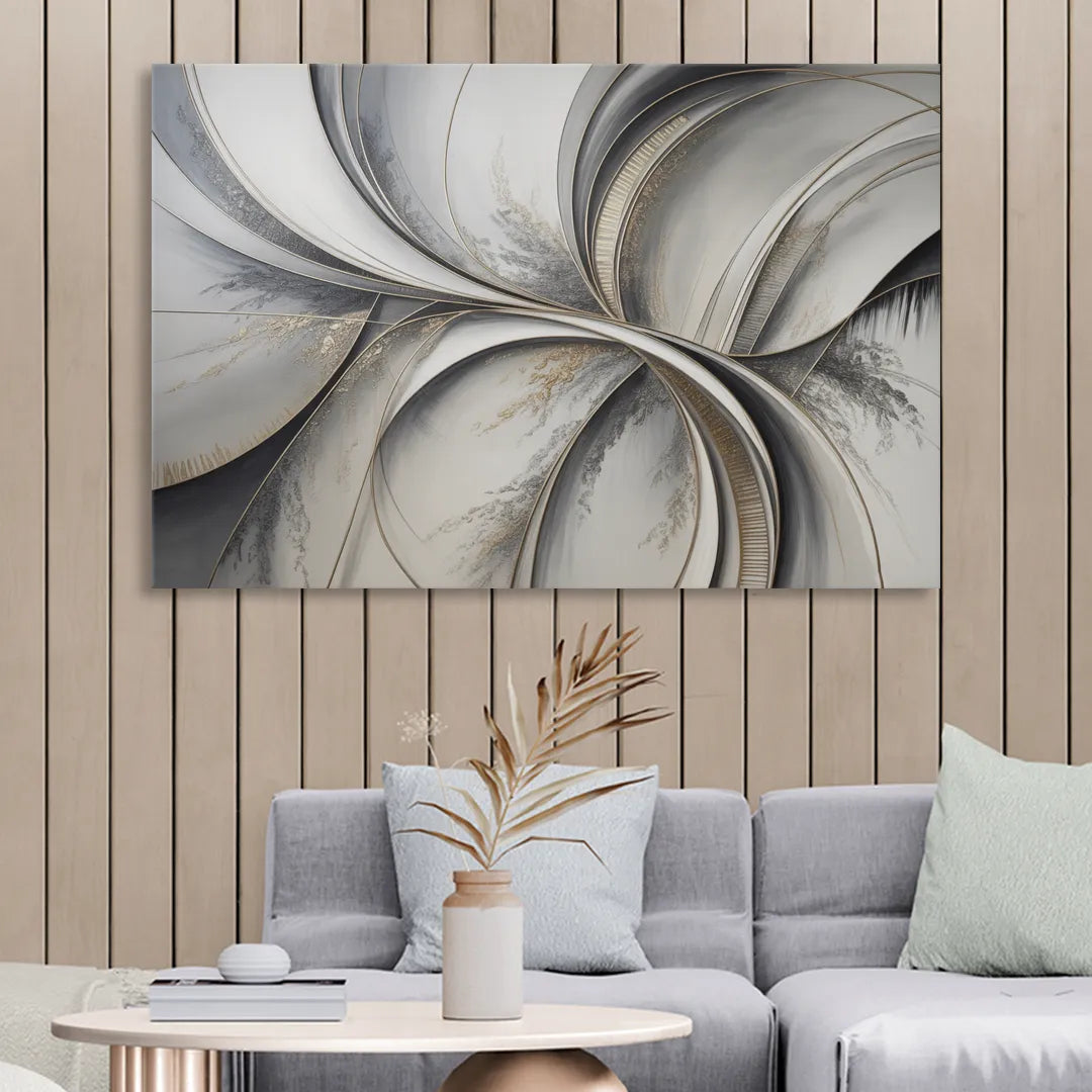 Sophisticated Harmony Grey and White Abstract Living Room - Canvas Wall Art