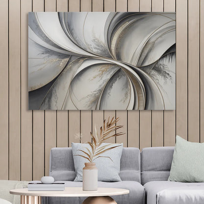 Sophisticated Harmony Grey and White Abstract Living Room - Canvas Wall Art