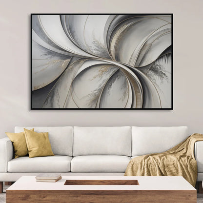 Sophisticated Harmony Grey and White Abstract Sitting Room - Black Canvas Wall Art