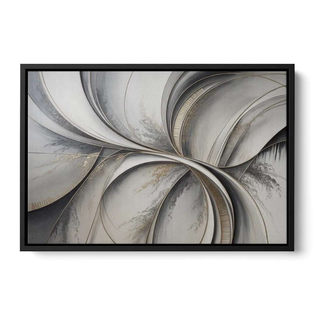 Sophisticated Harmony Grey and White Abstract - Black Frame Canvas
