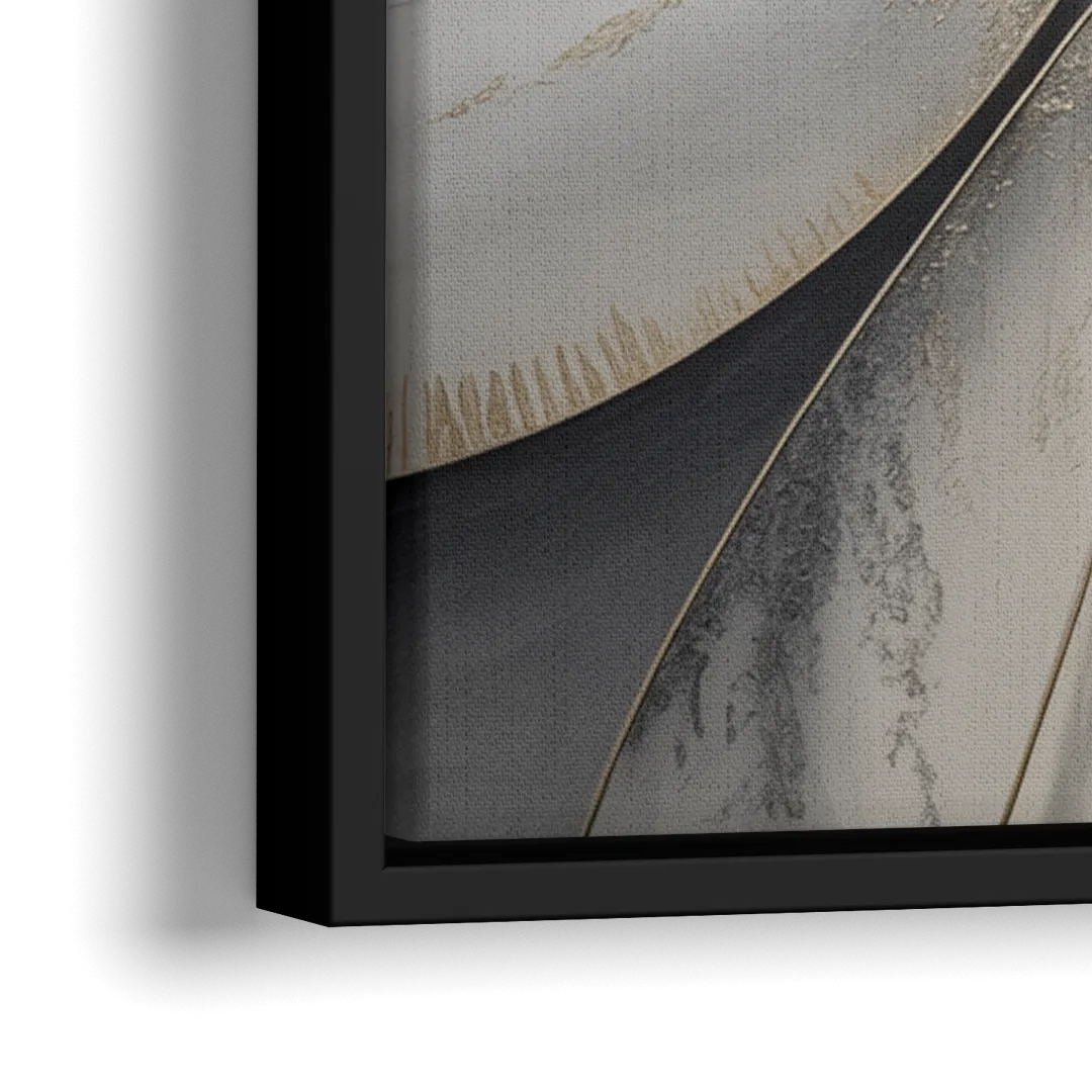Sophisticated Harmony Grey and White Abstract - Close-Up Black Frame Canvas