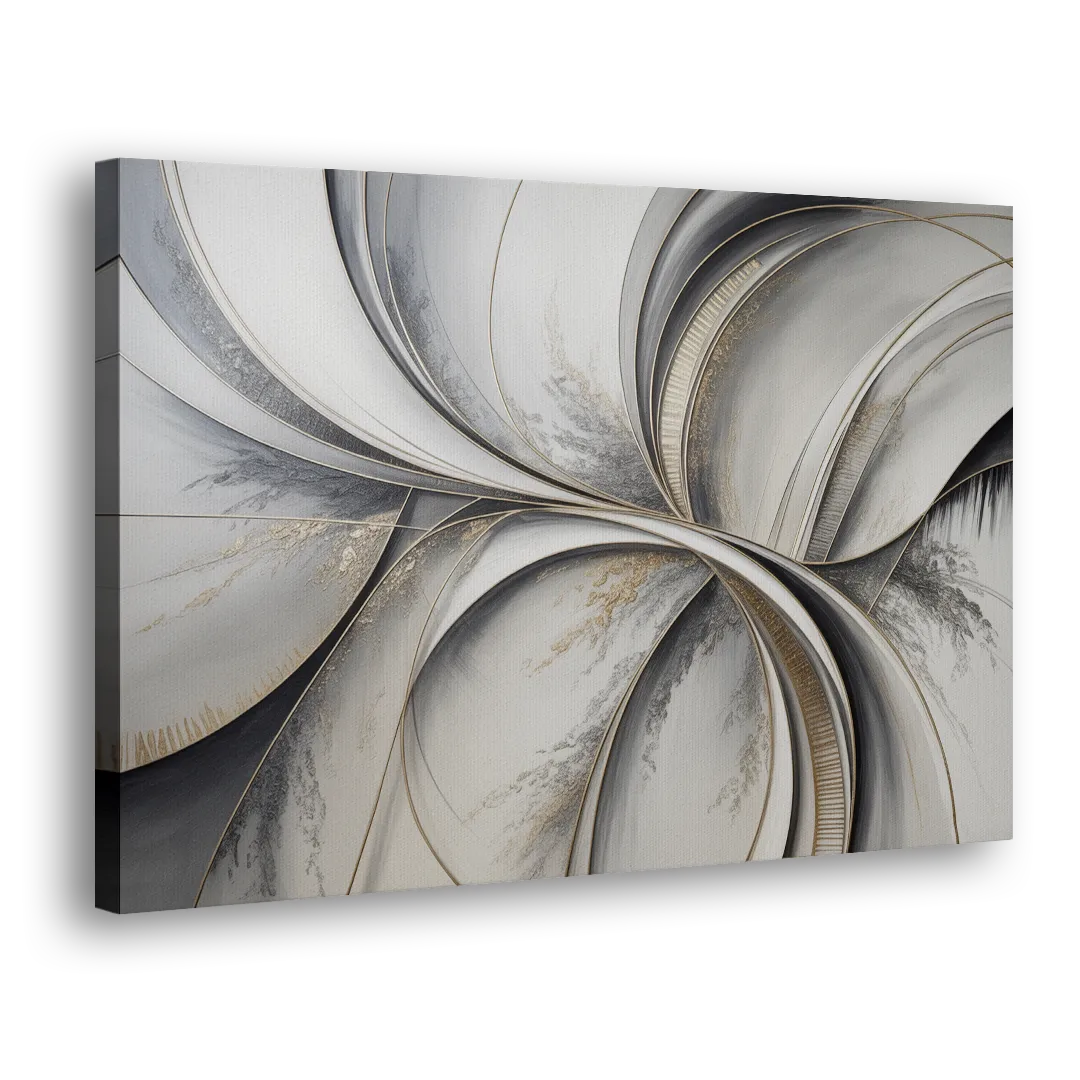 Sophisticated Harmony Grey and White Abstract Side - Canvas Wall Art
