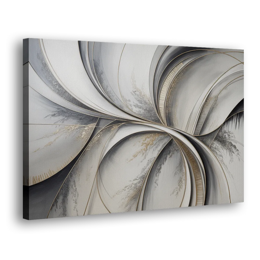 Sophisticated Harmony Grey and White Abstract Side - Canvas Wall Art