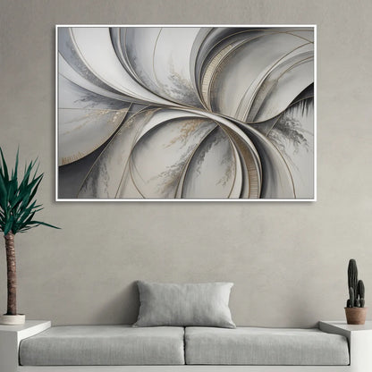 Sophisticated Harmony Grey and White Abstract Sitting Room - White Canvas Wall Art