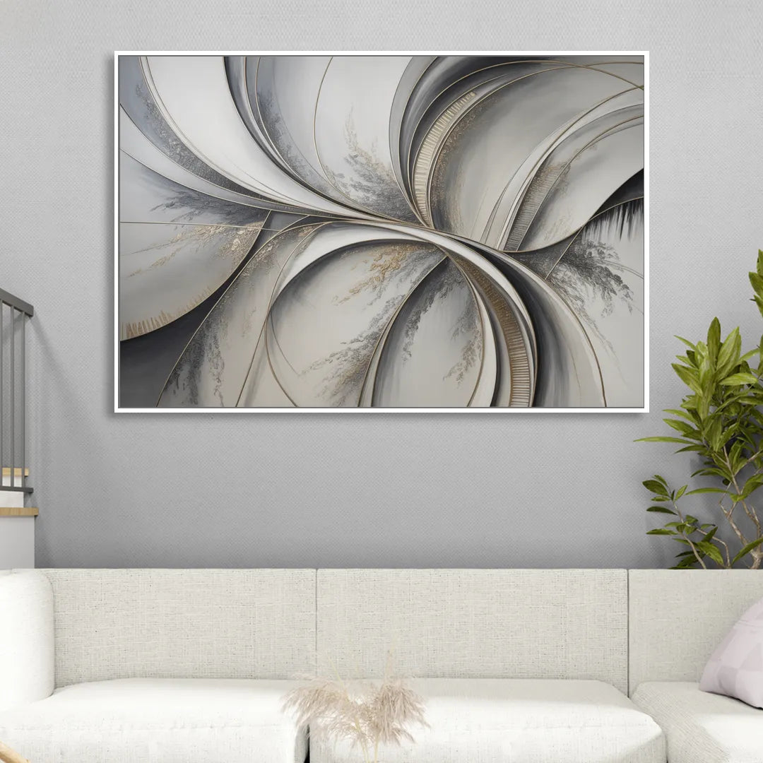 Sophisticated Harmony Grey and White Abstract Living Room - White Canvas Wall Art
