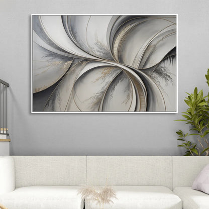 Sophisticated Harmony Grey and White Abstract Living Room - White Canvas Wall Art