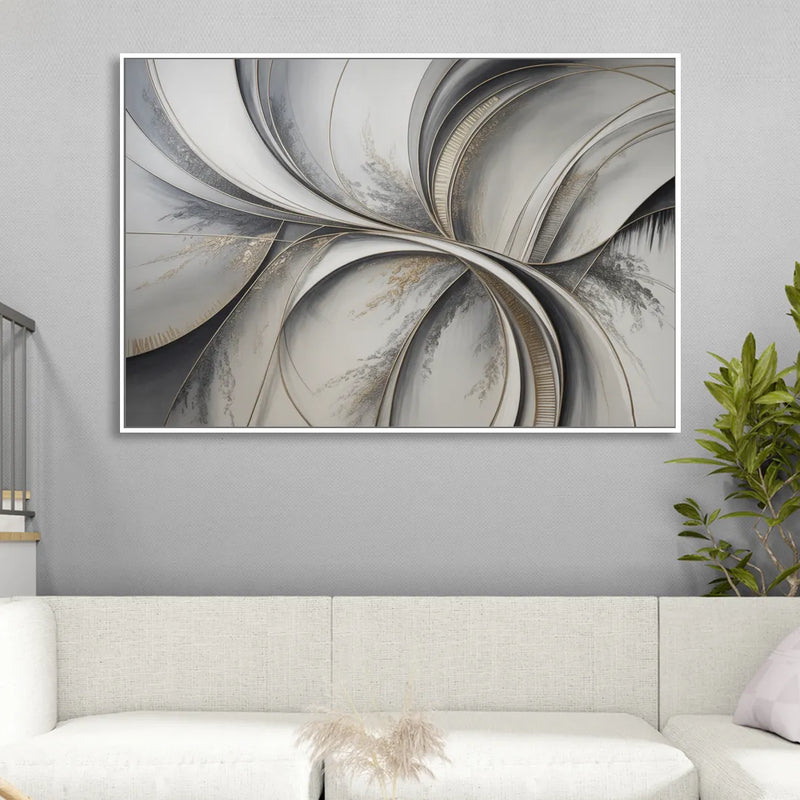 Sophisticated Harmony Grey and White Abstract Living Room - White Canvas Wall Art