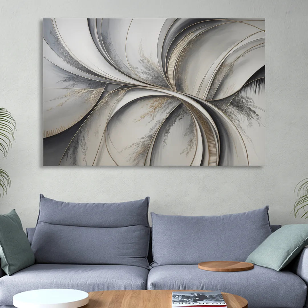Sophisticated Harmony Grey and White Abstract Sitting Room - Canvas Wall Art