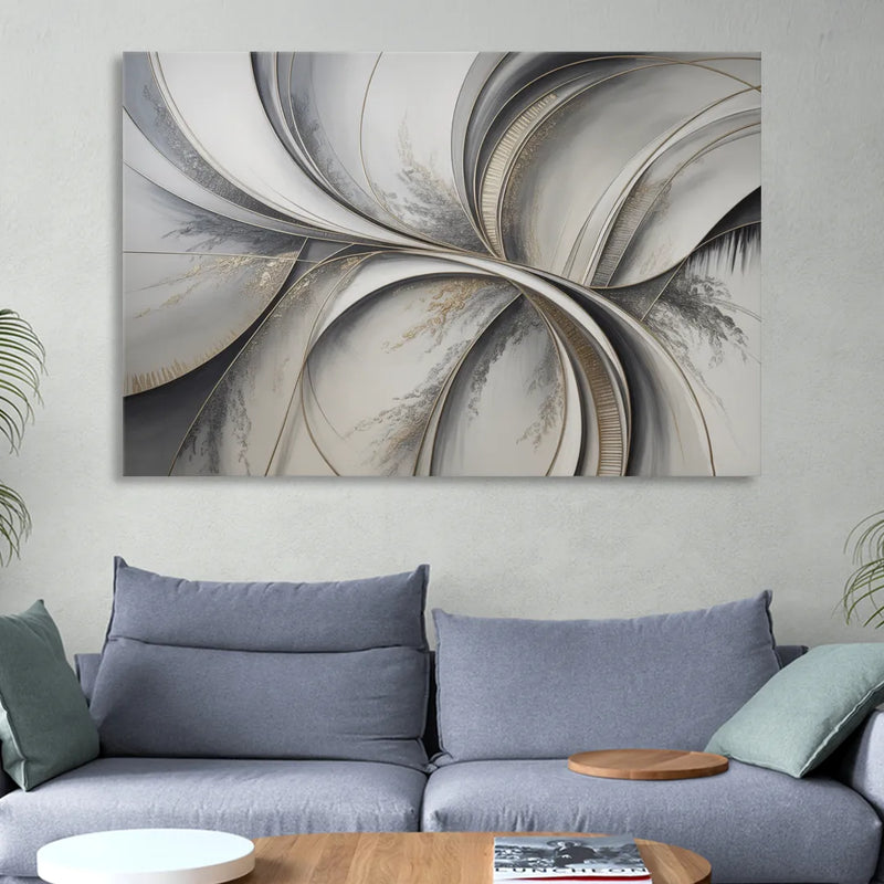 Sophisticated Harmony Grey and White Abstract Sitting Room - Canvas Wall Art