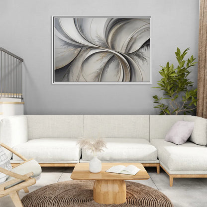 Sophisticated Harmony Grey and White Abstract - Living Room White Frame Canvas