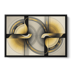 Sophisticated Harmony Yellow and Grey Abstract - Black Framed Canvas Wall Art - Front