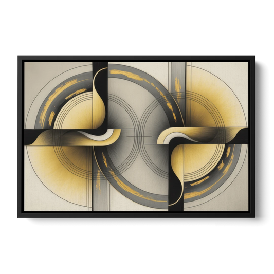 Sophisticated Harmony Yellow and Grey Abstract - Black Framed Canvas Wall Art - Front