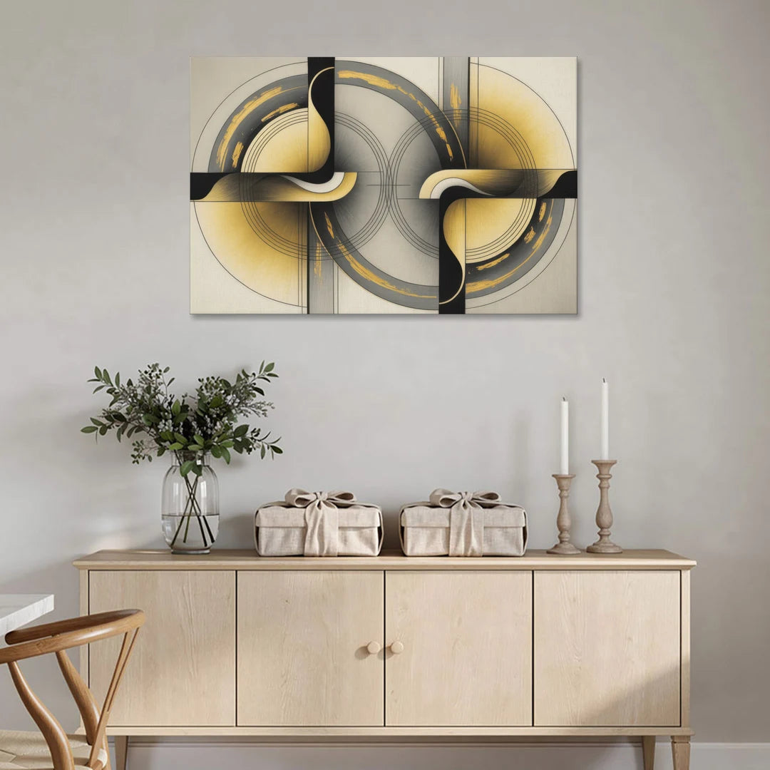 Sophisticated Harmony Yellow and Grey Abstract - Canvas Wall Art - Coffee Table - 48x32