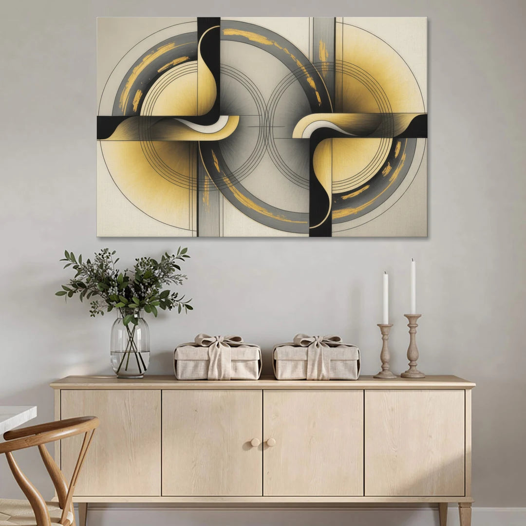 Sophisticated Harmony Yellow and Grey Abstract - Canvas Wall Art - Coffee Table - 60x40