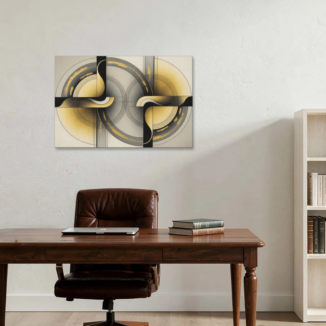 Sophisticated Harmony Yellow and Grey Abstract - Canvas Wall Art - Office - 36x24