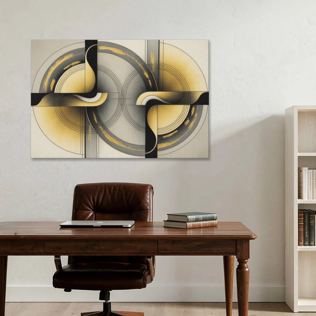 Sophisticated Harmony Yellow and Grey Abstract - Canvas Wall Art - Office - 48x32