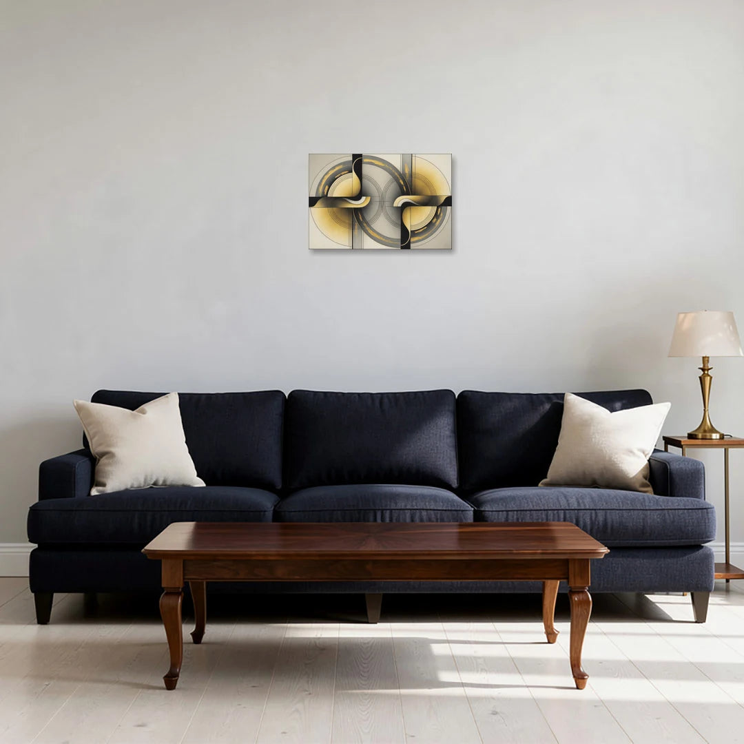 Sophisticated Harmony Yellow and Grey Abstract - Canvas Wall Art - Sofa - 18x12