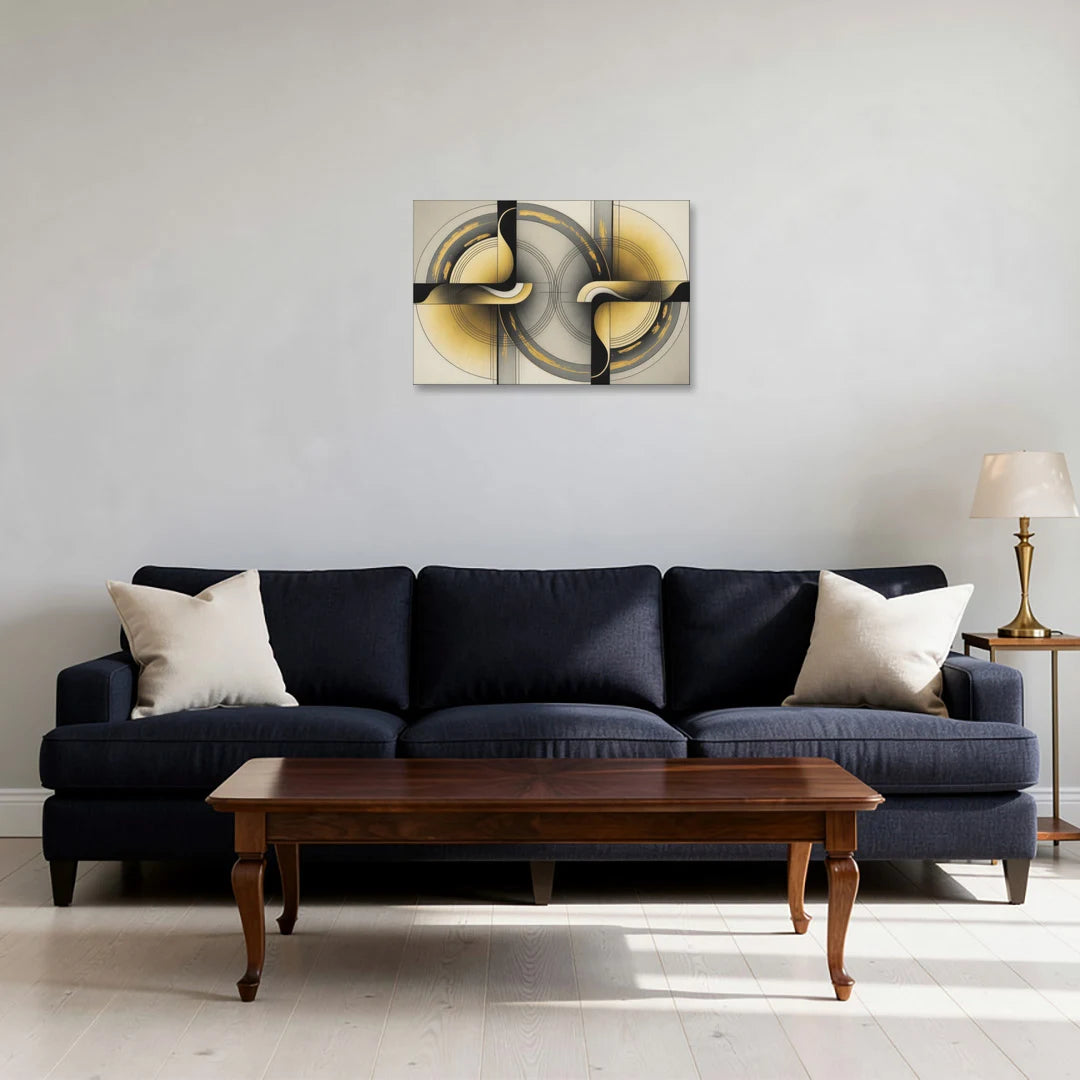 Sophisticated Harmony Yellow and Grey Abstract - Canvas Wall Art - Sofa - 24x16
