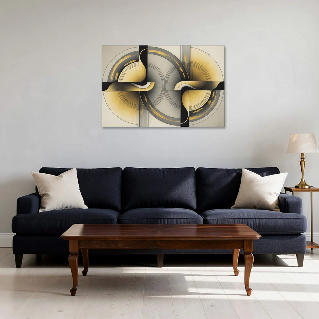 Sophisticated Harmony Yellow and Grey Abstract - Canvas Wall Art - Sofa - 36x24