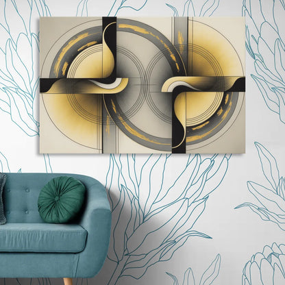 Sophisticated Harmony Yellow and Grey Abstract Sitting Room - Canvas Wall Art