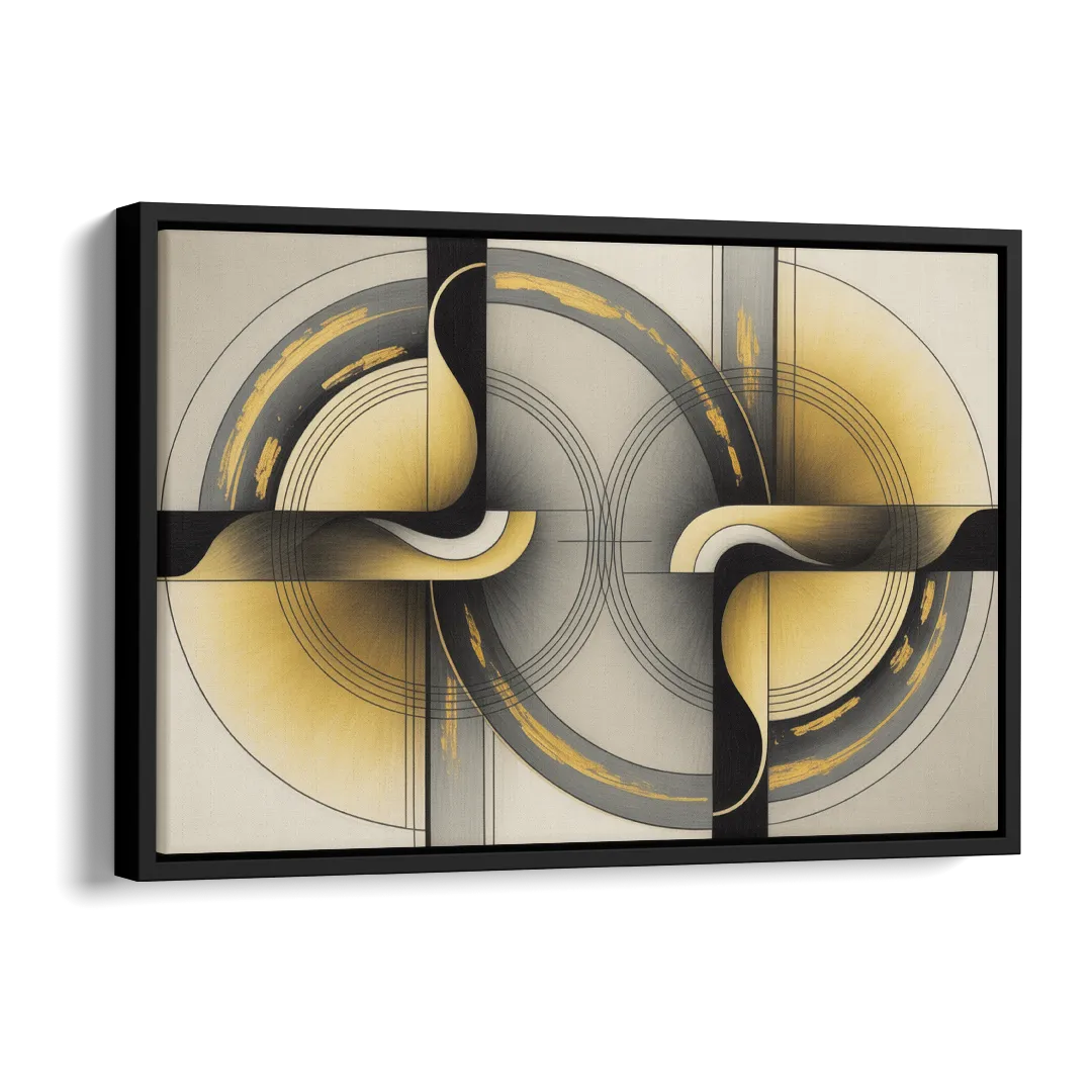 Sophisticated Harmony Yellow and Grey Abstract Side - Black Canvas Wall Art