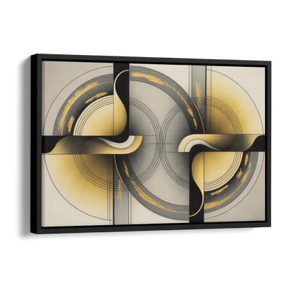 Sophisticated Harmony Yellow and Grey Abstract Side - Black Canvas Wall Art