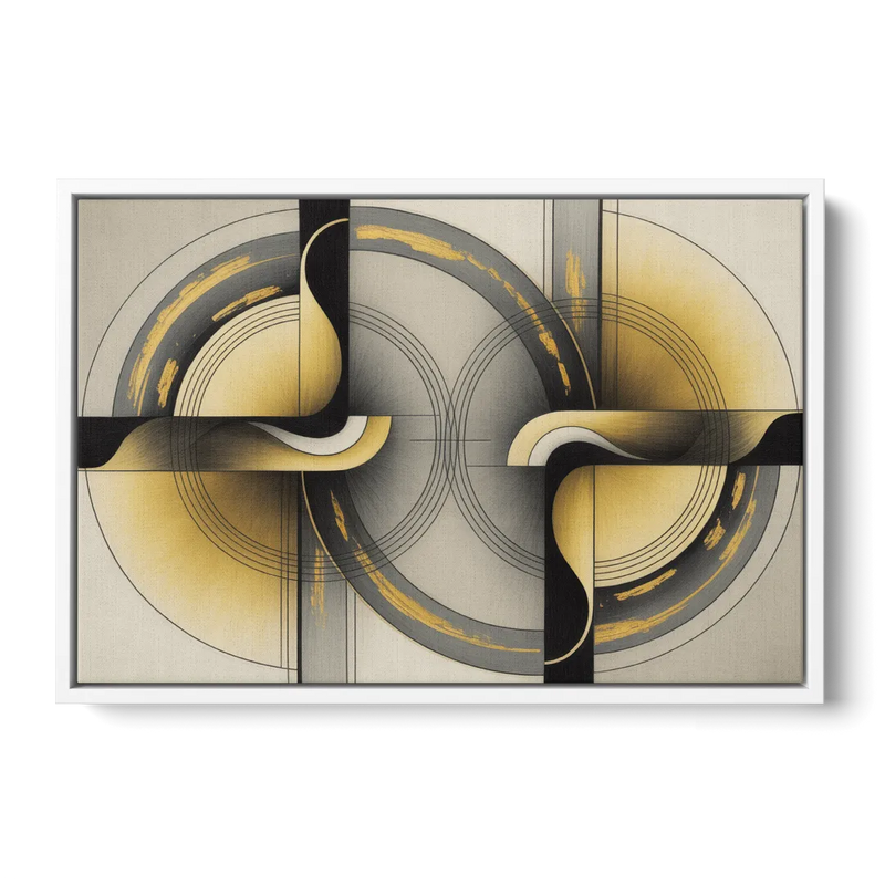 Sophisticated Harmony Yellow and Grey Abstract Front - White Canvas Wall Art