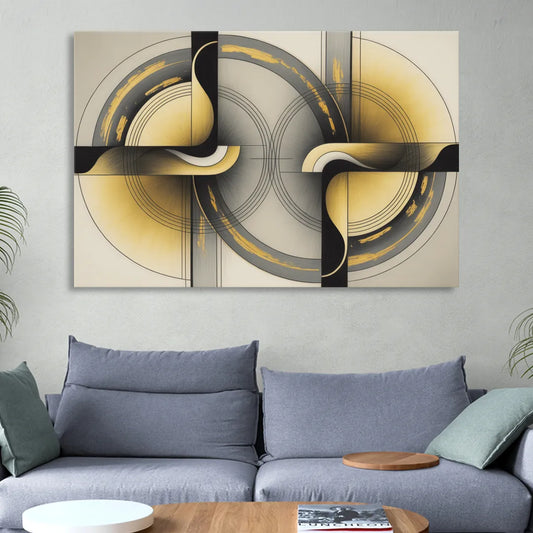 Sophisticated Harmony Yellow and Grey Abstract Living Room - Canvas Wall Art