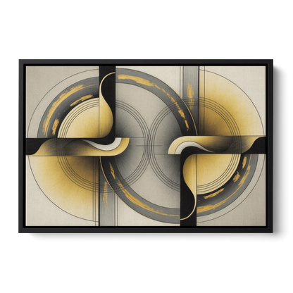 Sophisticated Harmony Yellow and Grey Abstract Front - Black Canvas Wall Art