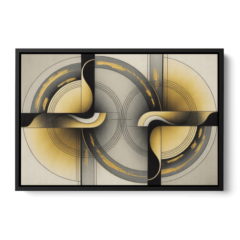 Sophisticated Harmony Yellow and Grey Abstract Front - Black Canvas Wall Art
