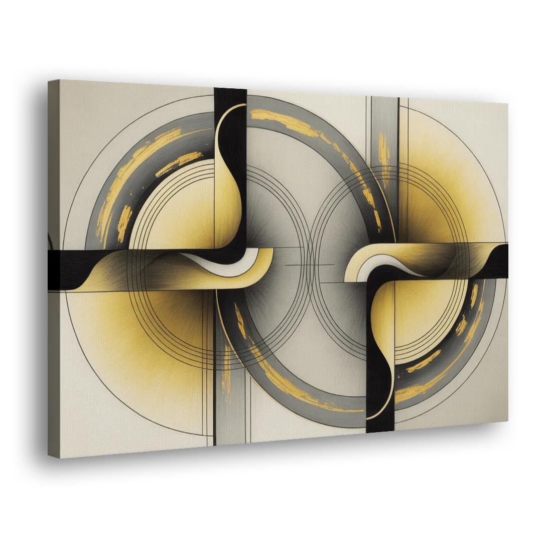 Sophisticated Harmony Yellow and Grey Abstract Side - Canvas Wall Art