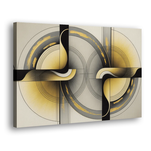 Sophisticated Harmony Yellow and Grey Abstract Side - Canvas Wall Art