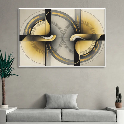 Sophisticated Harmony Yellow and Grey Abstract Living Room - White Canvas Wall Art