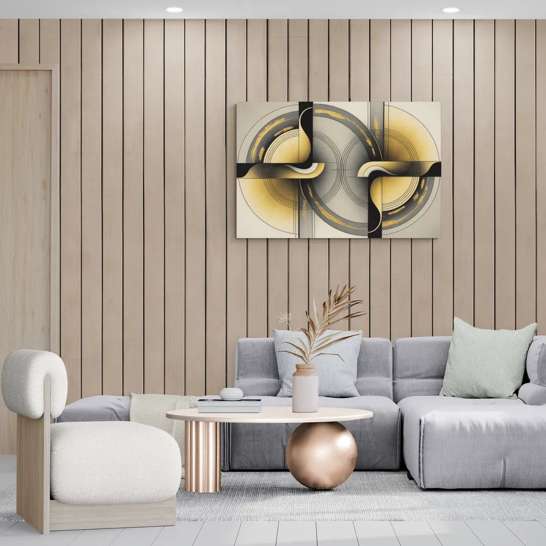 Sophisticated Harmony Yellow and Grey Abstract - Canvas Wall Art Living Room