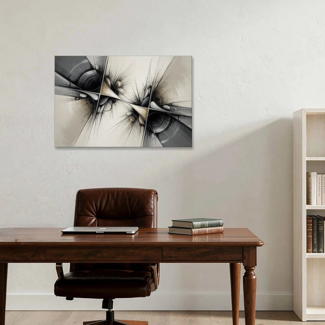 Sophisticated Interwoven Forms Black and White Abstract - Canvas Wall Art - Office - 36x24