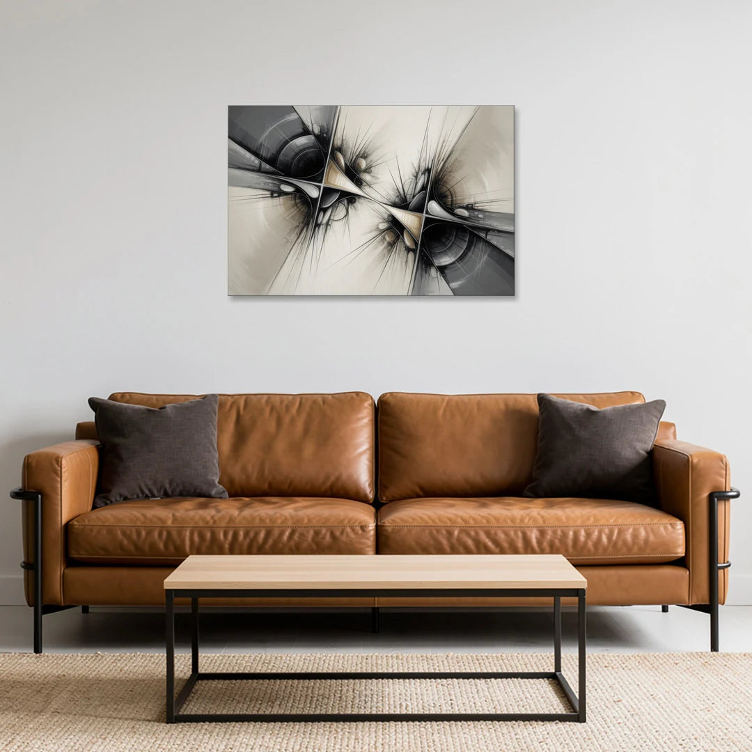 Sophisticated Interwoven Forms Black and White Abstract - Canvas Wall Art - Sofa - 36x24