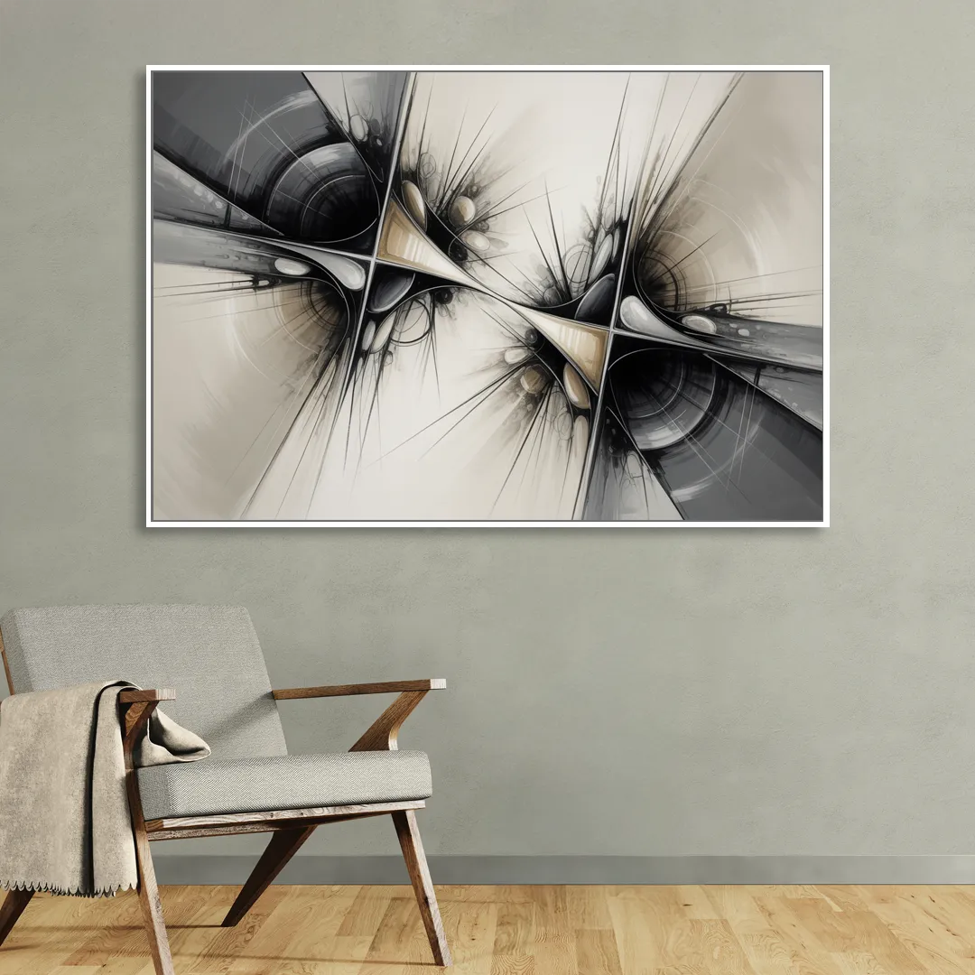 Sophisticated Interwoven Forms Black and White Abstract Sitting Room - White Canvas Wall Art