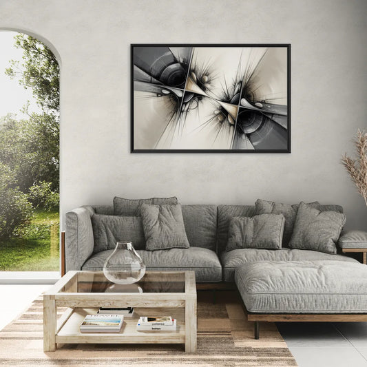 Sophisticated Interwoven Forms Black and White Abstract - Living Room Black Frame Canvas